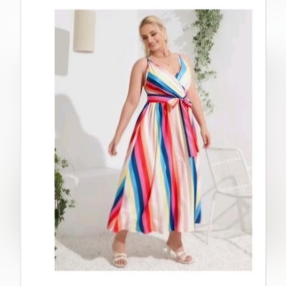 Rainbow strip surplice cami dress